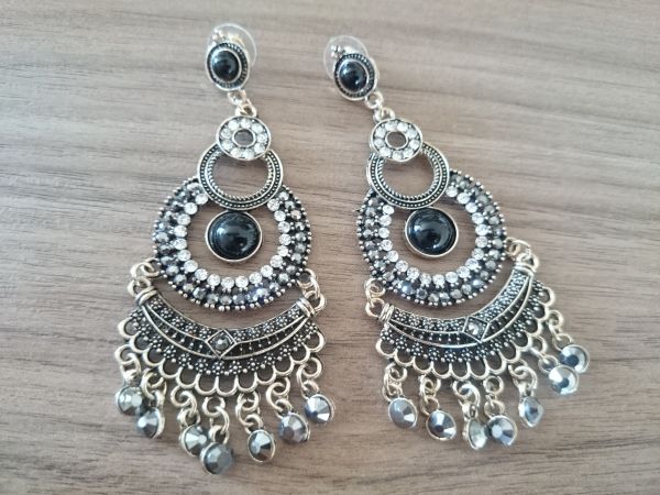 Brinco Grande Leque e Strass - 978
