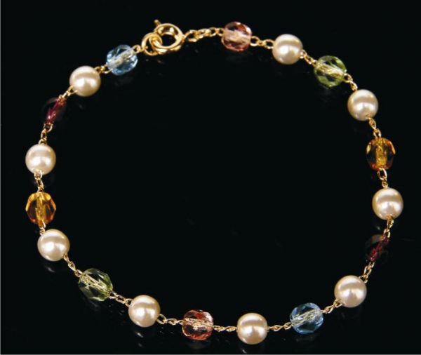 Pulseira Cristal Colorida c/ 20cm Dourada - 384