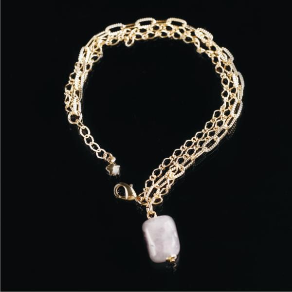 Pulseira Dourada c/ Berloque de P. Natural c/ 18cm - 390