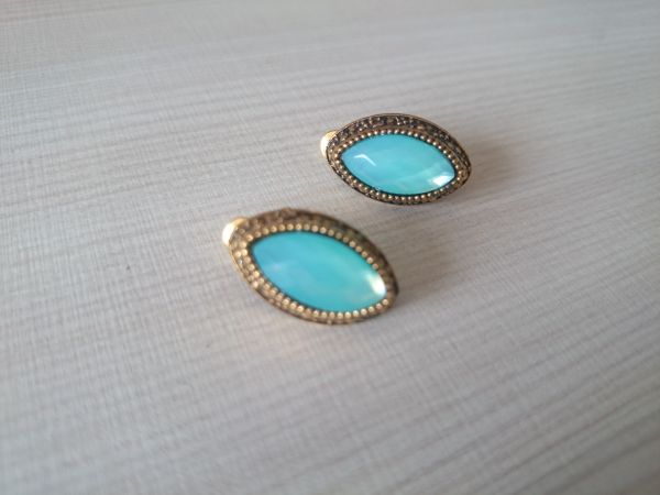 Brinco Turquesa c/ Dourado Envelhecido - 1016
