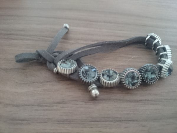 Pulseira Courino e Pedras Cinza - 426