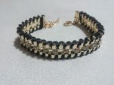 Pulseira Trançada e Metal Preta - 432