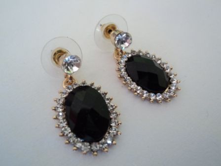 Brinco Pedra Negra c/ Strass - 902