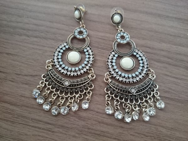 Brinco Grande Leque e Strass - 967